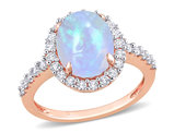 2.85 Carat (ctw) Blue Opal Halo Ring in 10K Rose Pink Gold with White Topaz