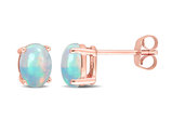 1.40 Carat (ctw) Oval Blue Ethiopian Opal Stud Earrings in 10K Rose Gold