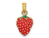 14K Yellow Gold Puffed Strawberry Charm Pendant (NO CHAIN)