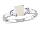 1/2 Carat (ctw) Opal Halo Ring in Sterling Silver with Diamond Accent