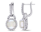 3.10 Carat (ctw) Opal and White Topaz Dangle Earrings in Sterling Silver