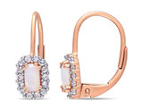 2/3 Carat (ctw) Opal and White Sapphire Leverback Earrings in 10K Rose Pink Gold