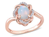 3/4 Carat (ctw) Blue Opal Halo Ring in 10K Rose Pink Gold with Diamonds