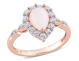 1.17 Carat (ctw) Opal and Lab-Created White Sapphire Halo Ring in 10K Rose Gold