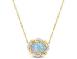 3/4 Carat (ctw) Ethiopian Blue Opal Halo Pendant Necklace in 10K Yellow Gold with Chain