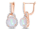 3.40 Carat (ctw) Blue Opal and White Topaz Dangle Earrings in Rose Sterling Silver