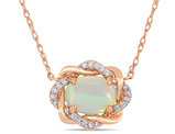 3/4 Carat (ctw) Ethiopian Blue Opal Halo Necklace in 10K Rose Gold with Chain