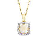 3/5 Carat (ctw) Opal Halo Pendant Necklace in 10K Yellow Gold with Chain with Diamonds