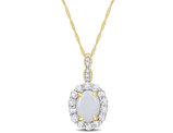 1.47 Carat (ctw) Opal and White Topaz Halo Pendant Necklace in 14K Yellow Gold with Chain