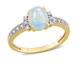 3/4 Carat (ctw) Oval Blue Opal Ring in 10K Yellow Gold