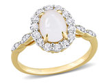 1.47 Carat (ctw) Opal and White Topaz Halo Ring in 14K Yellow Gold with Accent Diamonds