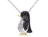 Black Accent Diamond Penguin Charm Pendant Necklace in Sterling Silver with Chain