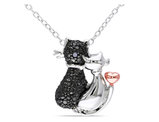 Black Accent Diamond Cat Love Charm Pendant Necklace in Sterling Silver with Chain