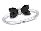 2/3 Carat (ctw) Black Diamond Twin Heart Bow Ring in Sterling Silver