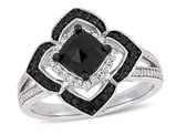 1.41 Carat (ctw) Black & White Diamond Halo Ring in Sterling Silver