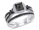 1.55 Carat (ctw) Black and White Diamond Engagement Ring and Wedding Band Set in Sterling Silver