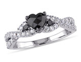 1/2 Carat (ctw) Black Diamond Heart Ring with Lab-Created White Sapphires in Sterling Silver