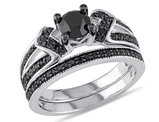 1.12 Carat (ctw) Black and White Diamond Engagement Ring and Wedding Band Set in Sterling Silver