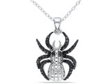 Black Accent Diamond Spider Charm Pendant Necklace in Sterling Silver with Chain