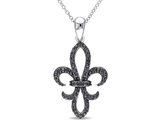 1/4 Carat (ctw) Black Diamond Fleur-de-Lis Pendant Necklace in Sterling Silver with Chain