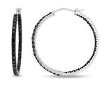 2.21 Carat (ctw) Black Diamond Hoop Earrings in Sterling Silver