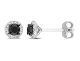 1/2 Carat (ctw) Black & White Diamond Halo Earrings in Sterling Silver