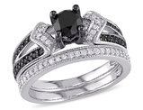 1.12 Carat (ctw) Black Diamond Engagement Ring and Wedding Band Set in Sterling Silver