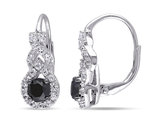 1.00 Carat (ctw) Black Diamond Leverback Earrings in Sterling Silver with Lab Created White Sapphires