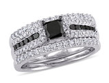 7/8 Carat (ctw) Black Diamond Engagement Ring and Wedding Band Set in Sterling Silver