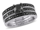 1.10 Carat (ctw) Black Diamond Engagement Ring and Wedding Band Set in Sterling Silver