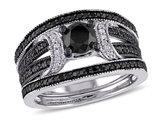 1.28 Carat (ctw) Black Diamond Engagement Ring and Wedding Band Set in Sterling Silver