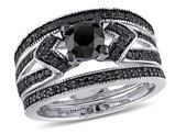 1.26 Carat (ctw) Black Diamond Engagement Ring and Wedding Band Set in Sterling Silver