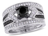 1.26 Carat (ctw) Black Diamond Engagement Ring and Wedding Band Set in Sterling Silver