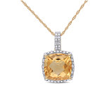 4.00 Carat (ctw) Citrine Halo Pendant Necklace in 10k Yellow Gold with Chain