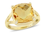 7.00 Carat (ctw) Cushion-Cut Citrine Ring in Yellow Plated Sterling Silver