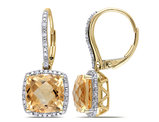 5.80 Carat (ctw) Citrine Dangle Leverback Earrings in 10K Yellow Gold with Accent Diamonds