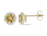 4/5 Carat (ctw) Citrine Halo Earrings in Sterling Silver with Accent Diamonds