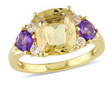 3.34 Carat (ctw) Citrine and African Amethyst Ring in Yellow Plated Sterling Silver