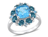 4.10 Carat (ctw) London and Swis Blue Topaz Ring in Sterling Silver