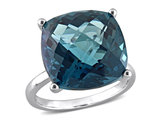 19.24 Carat (ctw) London Cushion-Cut Blue Topaz Ring in 14K White Gold