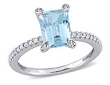 2.00 Carat (ctw) Emerald Cut Blue Topaz & Diamond Ring in 10K White Gold