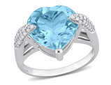 7.00 Carat (ctw) Sky-Blue Topaz Heart Ring in Sterling Silver with Accent Diamonds