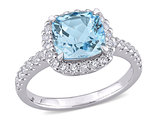 2.50 Carat (ctw) Blue Topaz Halo with Ring in 10K White Gold with White Topaz