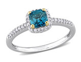 3/4 Carat (ctw) London Blue Topaz Halo with Ring in 10K White Gold