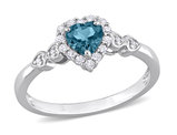 1/2 Carat (ctw) London Blue Topaz Heart Ring in Sterling Silver with Accent Diamonds