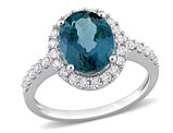 4.20 Carat (ctw) London Blue Topaz and Lab-Created White Sapphire Halo Ring in 10K White Gold