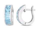 5.60 Carat (ctw) Blue Topaz Baguette Hoop Earrings in Sterling Silver