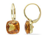 8.00 Carat (ctw) Cushion-Cut Madeira Citrine Drop Leverback Earrings in 14K Yellow Gold