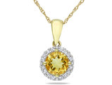 3/4 Carat (ctw) Citrine Halo Pendant Necklace in 10K Yellow Gold with Chain