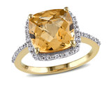 4.00 Carat (ctw) Cushion-Cut Citrine Halo Ring in 10K Yellow Gold with Diamonds